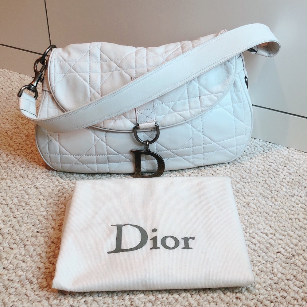 Authentic Dior White soft lambskin quilted bag